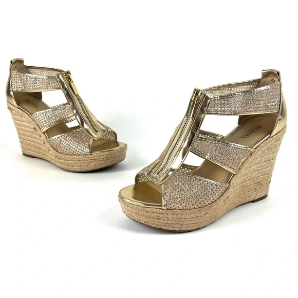 Michael Kors Damita Gold Glitter Metallic Caged Espadrille
